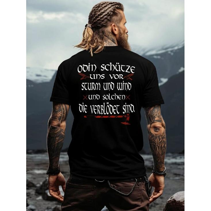 Viking Premium Shirt with Odin Saying Us from Storm And Wind Nordic Viking Wear