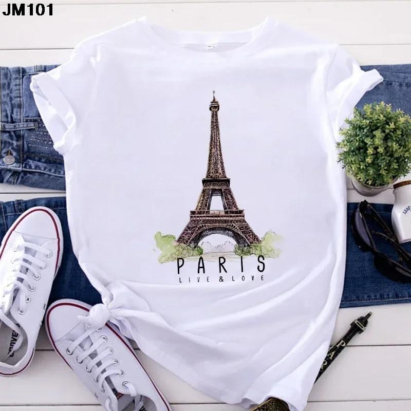 Fashion Women's Tops Tshirt Harajuku Paris Eiffel Tower Printing T Shirt Casual Streetwear Short Sleeve Female T-shirts Clothing