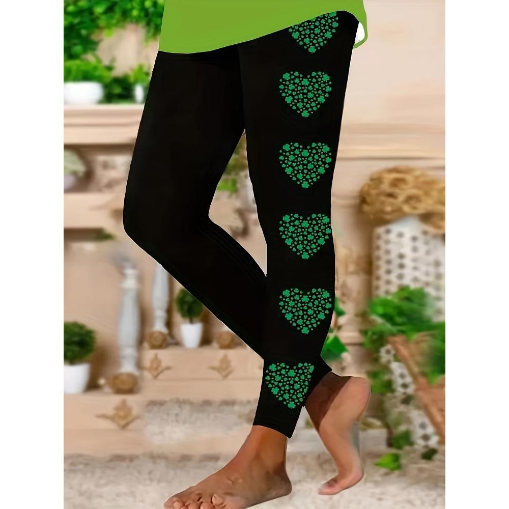 Damen Leggings Vintage Mode Lässig Knöchellang Hoher Bund Glitzerndes Herz Muster Thermisch Warm Weich Atmungsaktiv Mikroelastisch