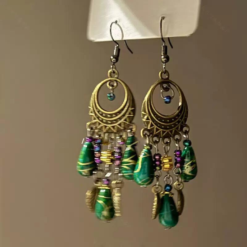 Bohemian Beaded Tassel Earrings - Retro Ethnic Floral Style for Women