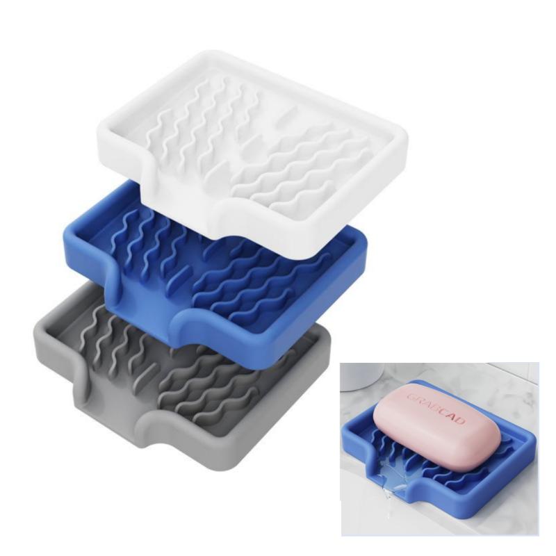 Silicone Soap Holder Self Draining Soap Bar Holder Kitchen Soap Dish Sponge Tray Counter Caddy Organizer For Dish Soap Dispenser