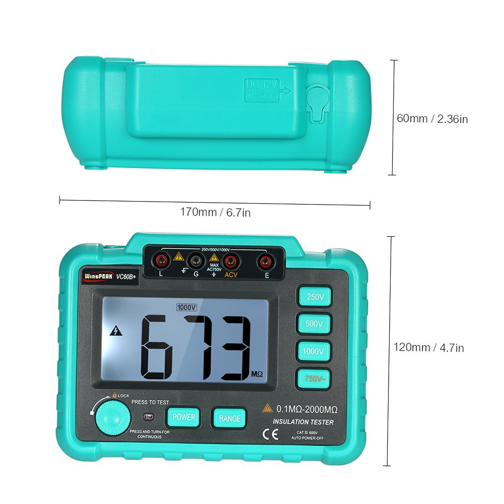 WinsPEAK VC60B+ LCD Digital Insulation Resistance Tester Megohm Meter Megohmmeter DC250V 500V 1000V AC750V