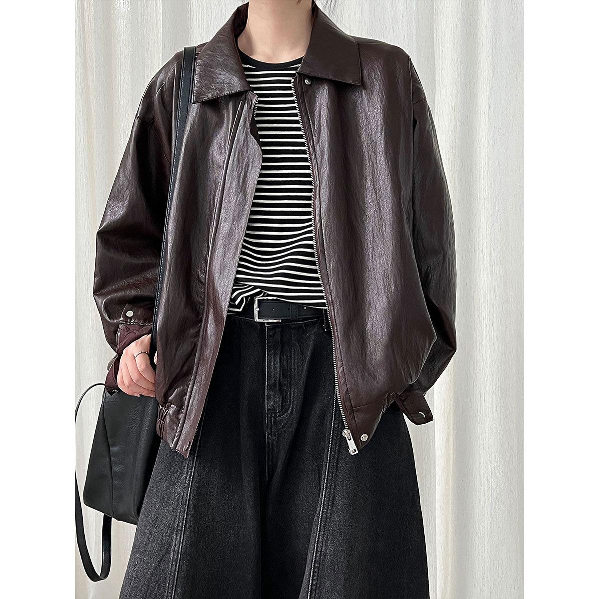 

Johnature American Retro Fashion Motorcycle Jacket Womes Autumn Casual Loose Versatile PU Leather Jackets L кофейный