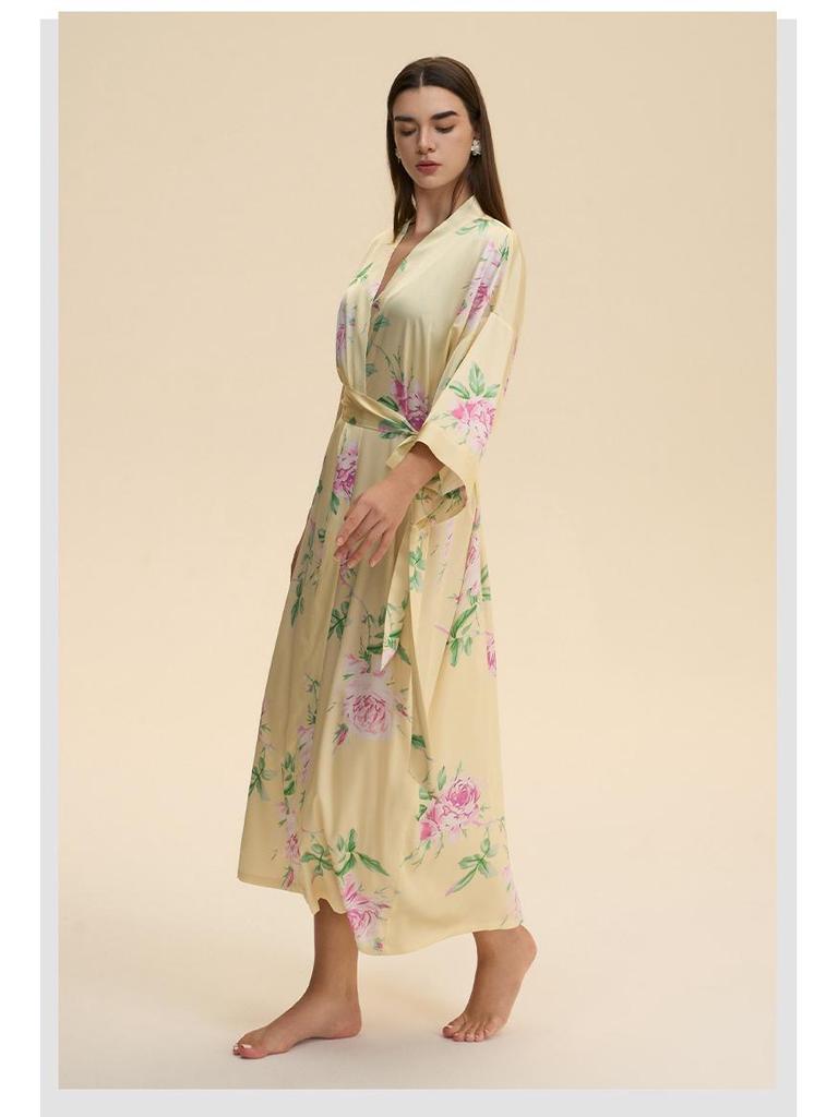 Yaoting Satin Plus Size Women's Long Sleeve Pajamas and Bathrobe Set - Spring/Fall Collection WP5021