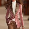 Women's Notched Collar Long Sleeve Blazer Slim Fit Velvet Leopard Patchwork Single Button Suit Jacket