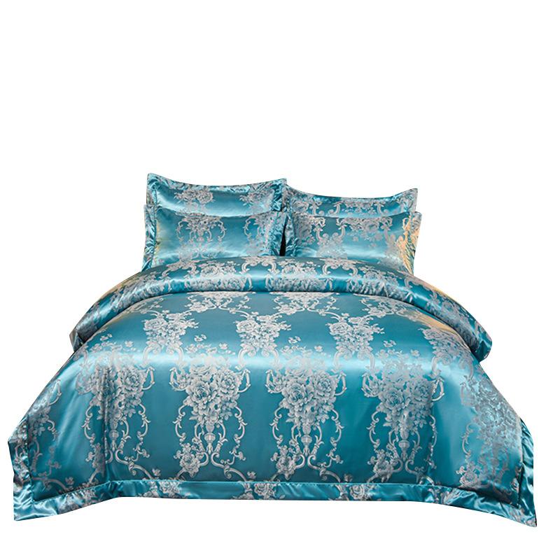 Avrupa saten jakarlı nevresim çarşaf dört parçalı set işlemeli üç parçalı set