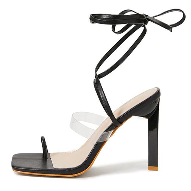 

Модные черные необычные сексуальные сандалии на высоком каблуке, женские летние сандалии с открытым носком и перекрестной шнуровкой, Sandalias De Mujer 39 чёрный