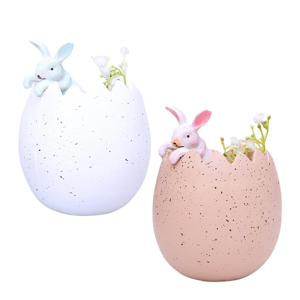 Cute Eggshell Rabbit Figurine Resin Tabletop Ornament for House Decor Easter Miniature Decoration