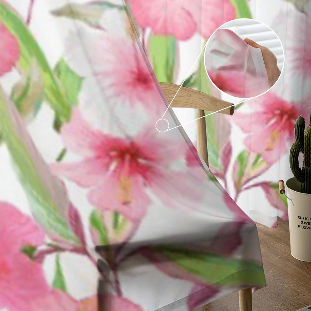 Tropical Flowers Leaves Sheer Curtains for Living Room Transparent Tulle Window Curtain Bedroom Kitchen Home Decor Veil Drapes
