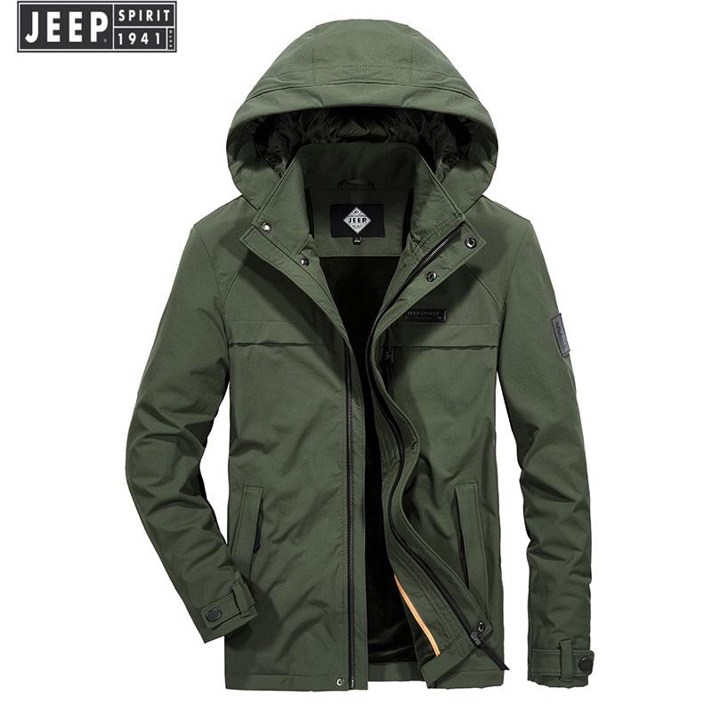

JEEP SPIRIT Men s Autumn Winter Fleece Lined Jacket with Detachable Hood and Turn-Down Collar - Style 1509 XXXL светло-зеленый