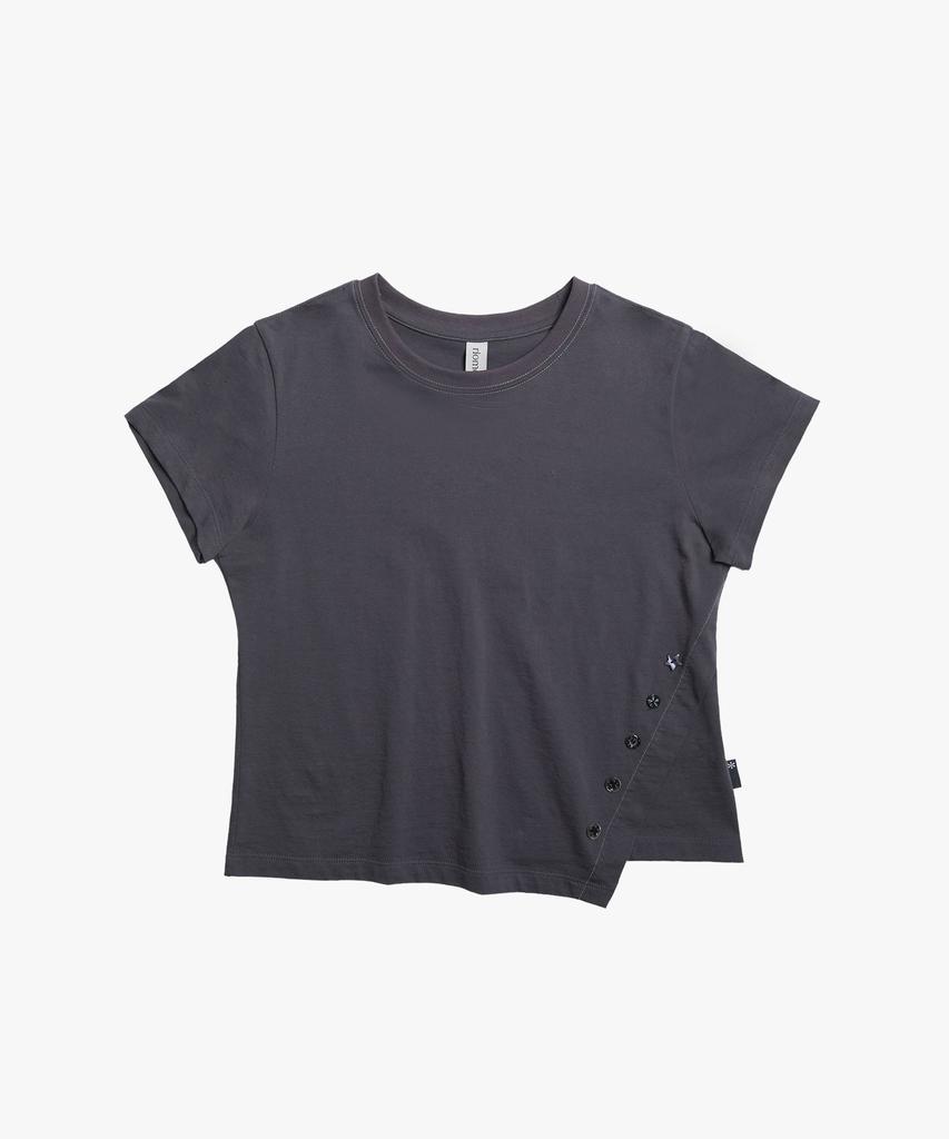 Liomeu Button Asymmetrical Short Sleeve T-Shirt_Charcoal : Radiant167