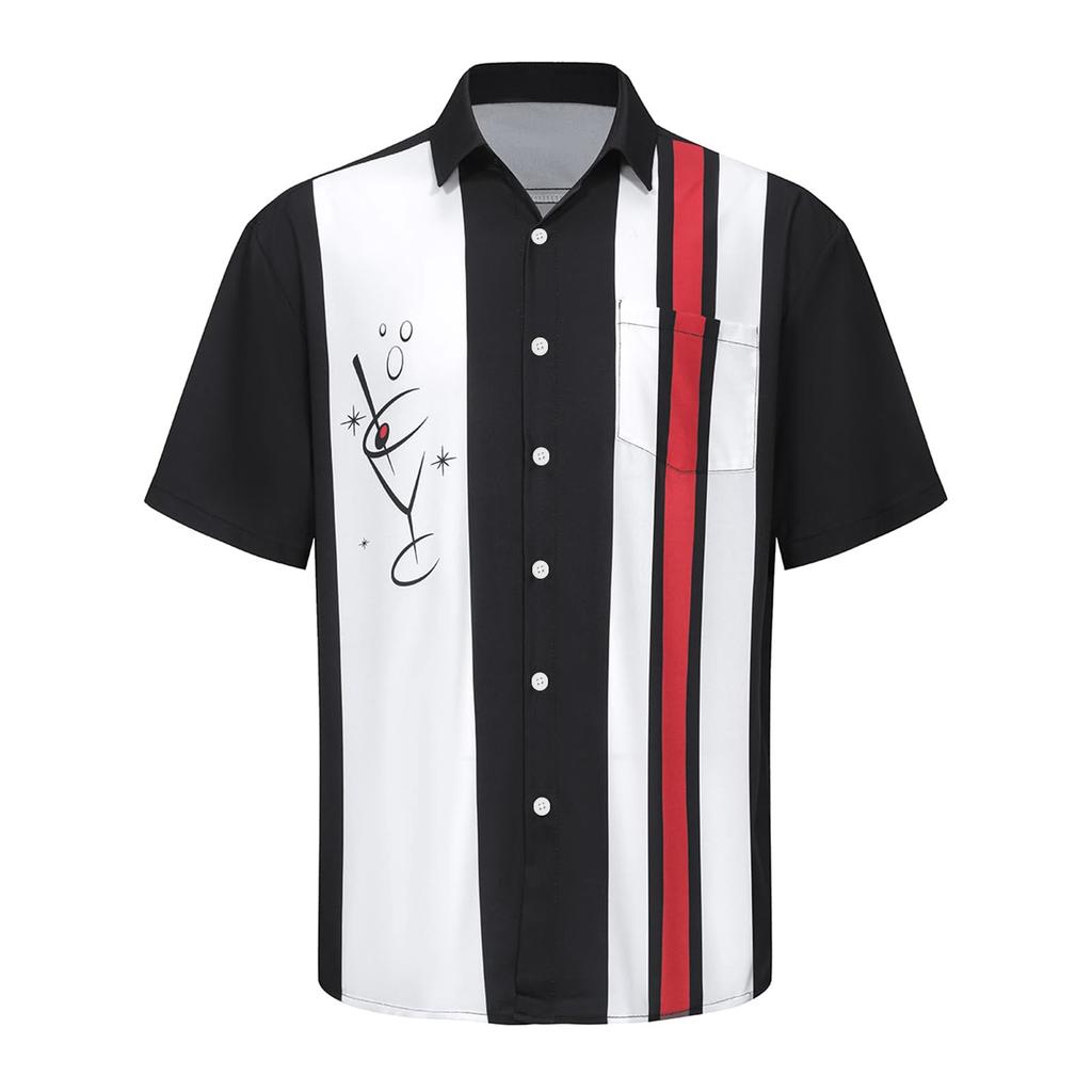 Hawaii-Hemd für Herren, Herren-Bowling-Hemden im Vintage-Stil, kurzärmelig, Sommer-Strandhemd