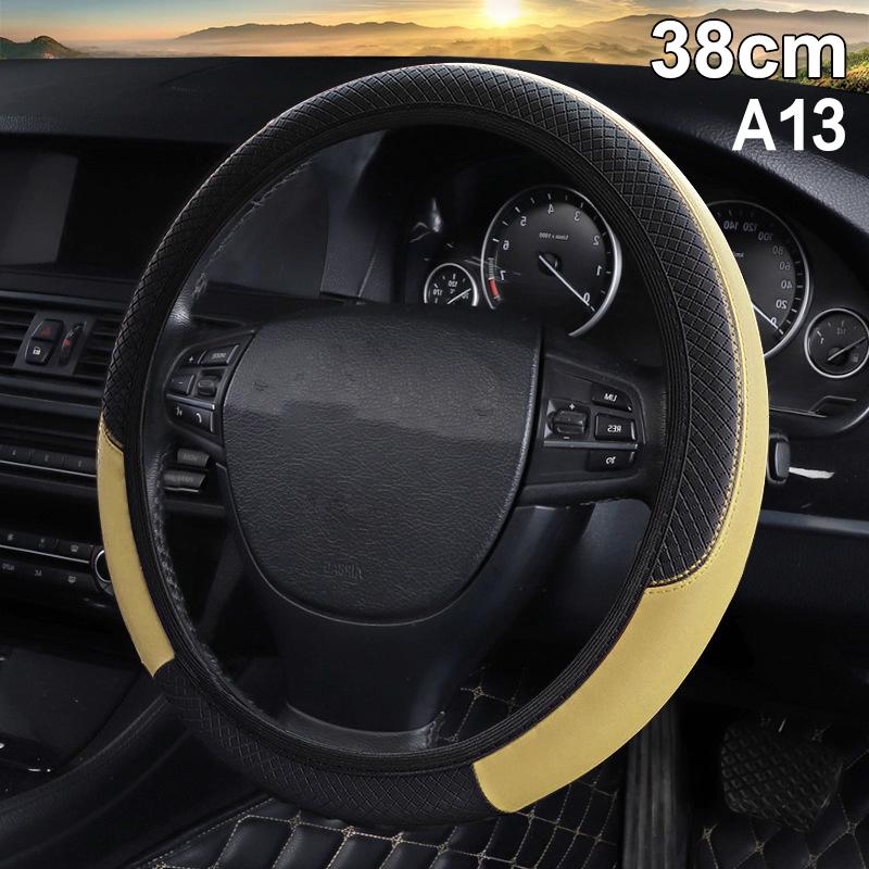 Universal 38cm Anti-slip Leather Car Steering Wheel Cover, Breathable & Durable Steering Wrap for Most Cars
