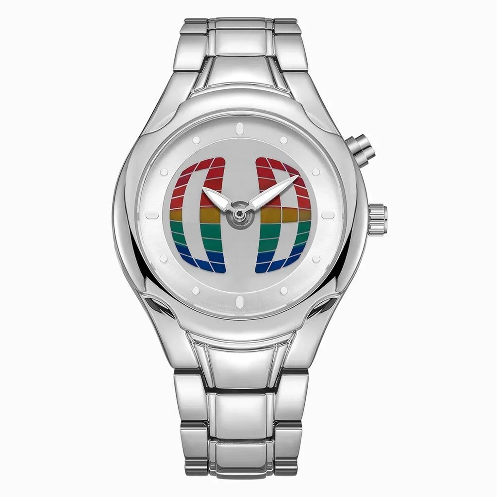 Blue Y2K Quartz Watch Alien Pointer Number Dual Display Creative Stainless Steel Business Watches Men Dynamic Design AAA Clcok
