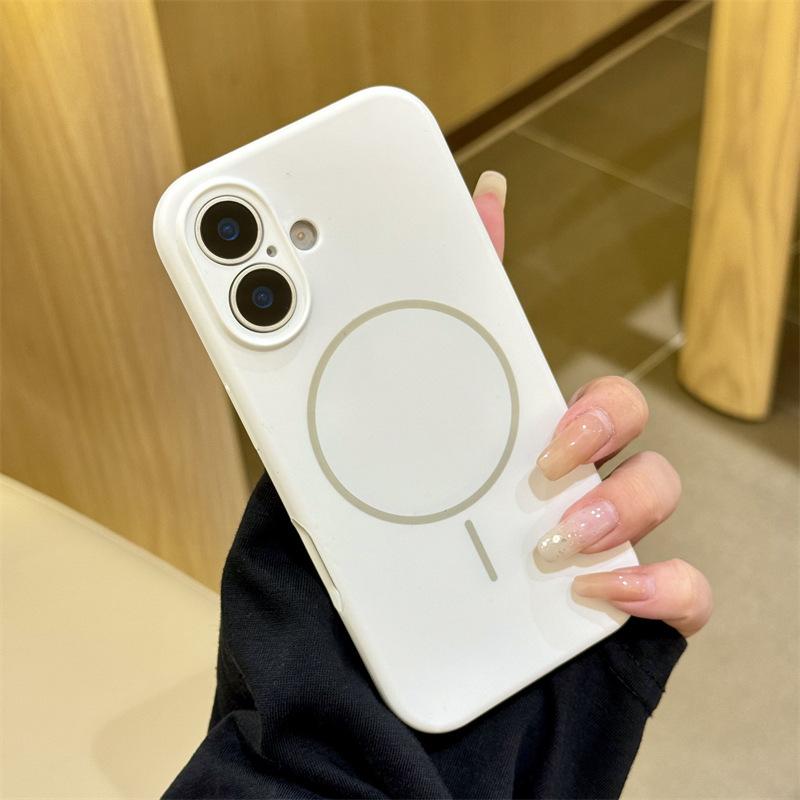 Applicable to iPhone17promax liquid silicone fine ring magnetic suction Apple 16 simple solid color anti-drop mobile phone case 15