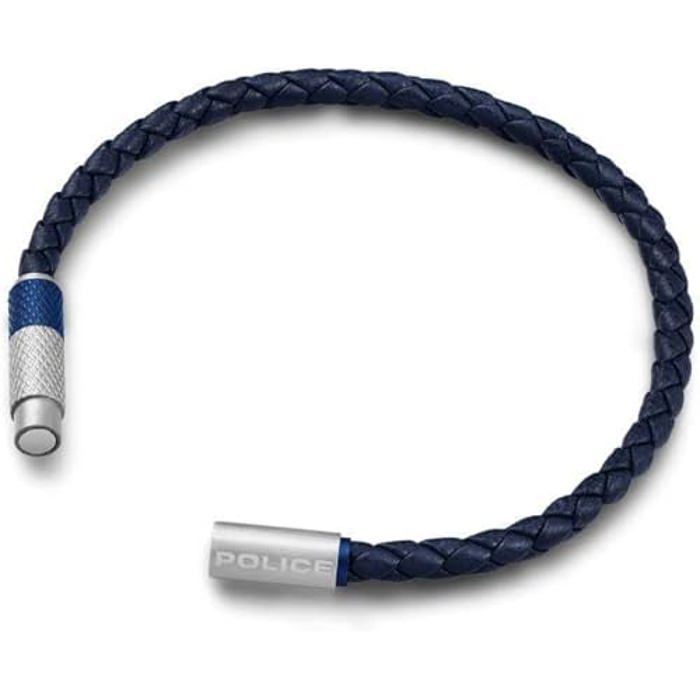 Bracelet - POLICE - Pulseira Pol Tube SS&amp;Pele Bleu - Métal Non précieux - 17+1 cm