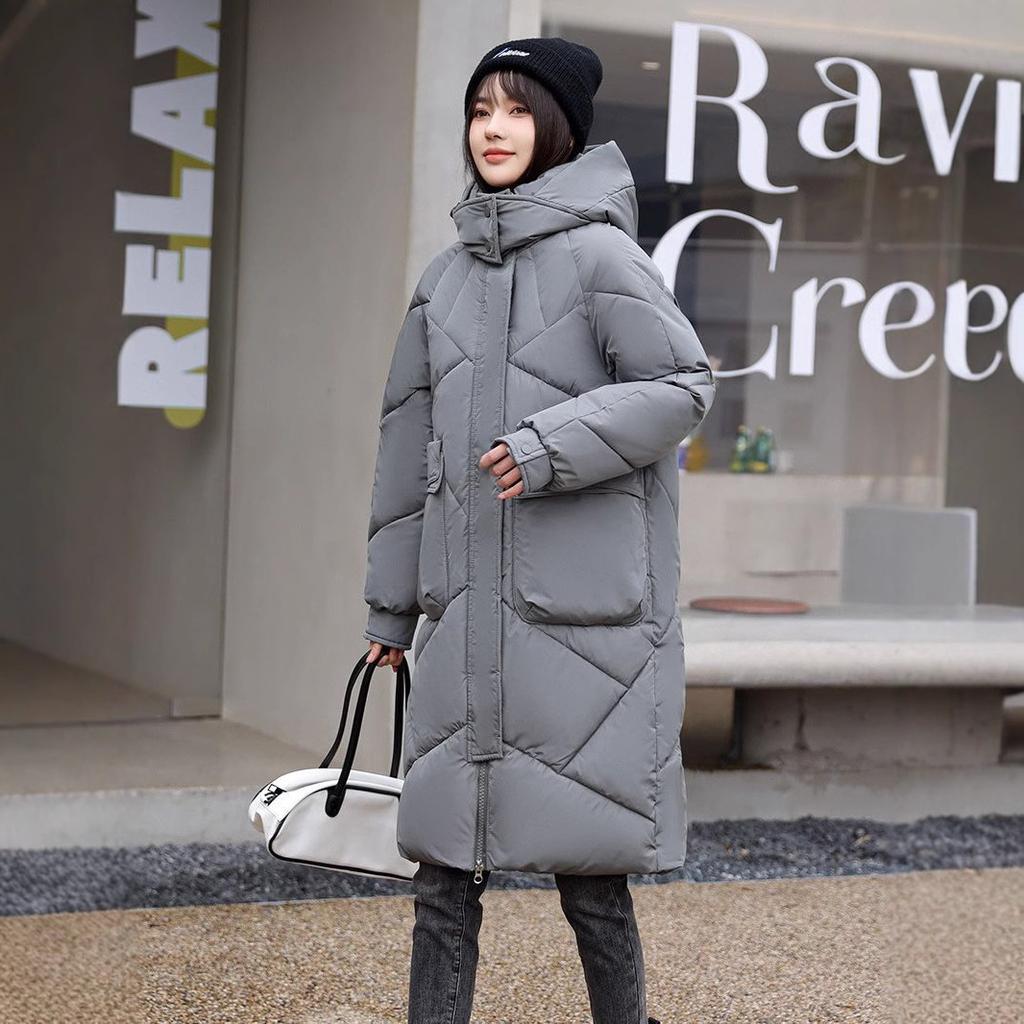 Casaco longo com capuz grosso feminino, jaqueta de inverno, roupas parkas para mulheres, roupas coreanas ao ar livre, casaco corta-vento