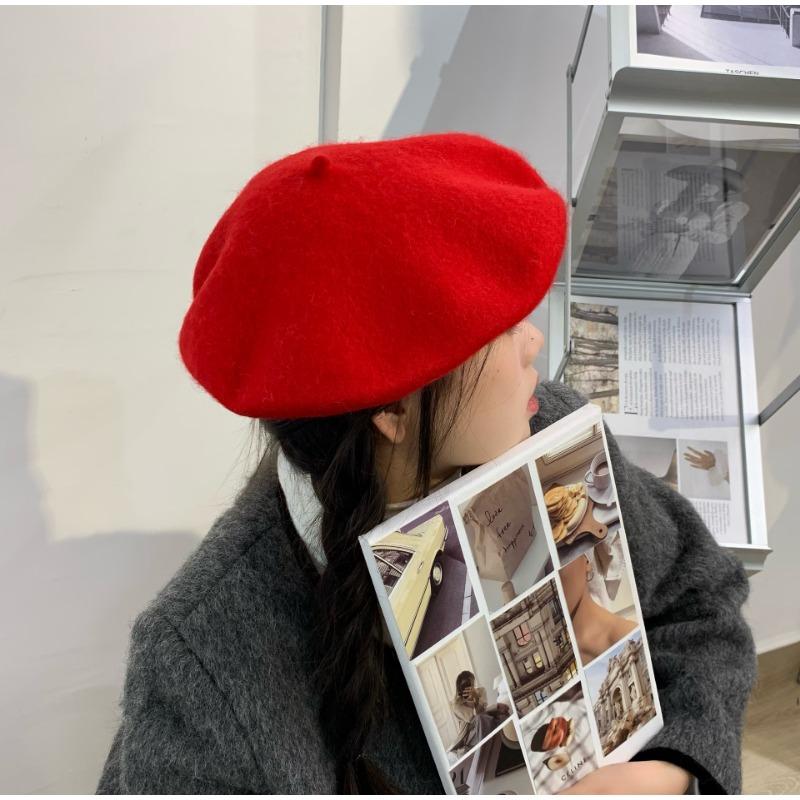 Woolen Beret Women Korean Versatile Hat Women Autumn and Winter Japanese Retro Candy Color Painter Hat