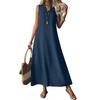 Abito Lungo da Donna Senza Maniche in Lino Scollo a V Ampio Casual Lungo