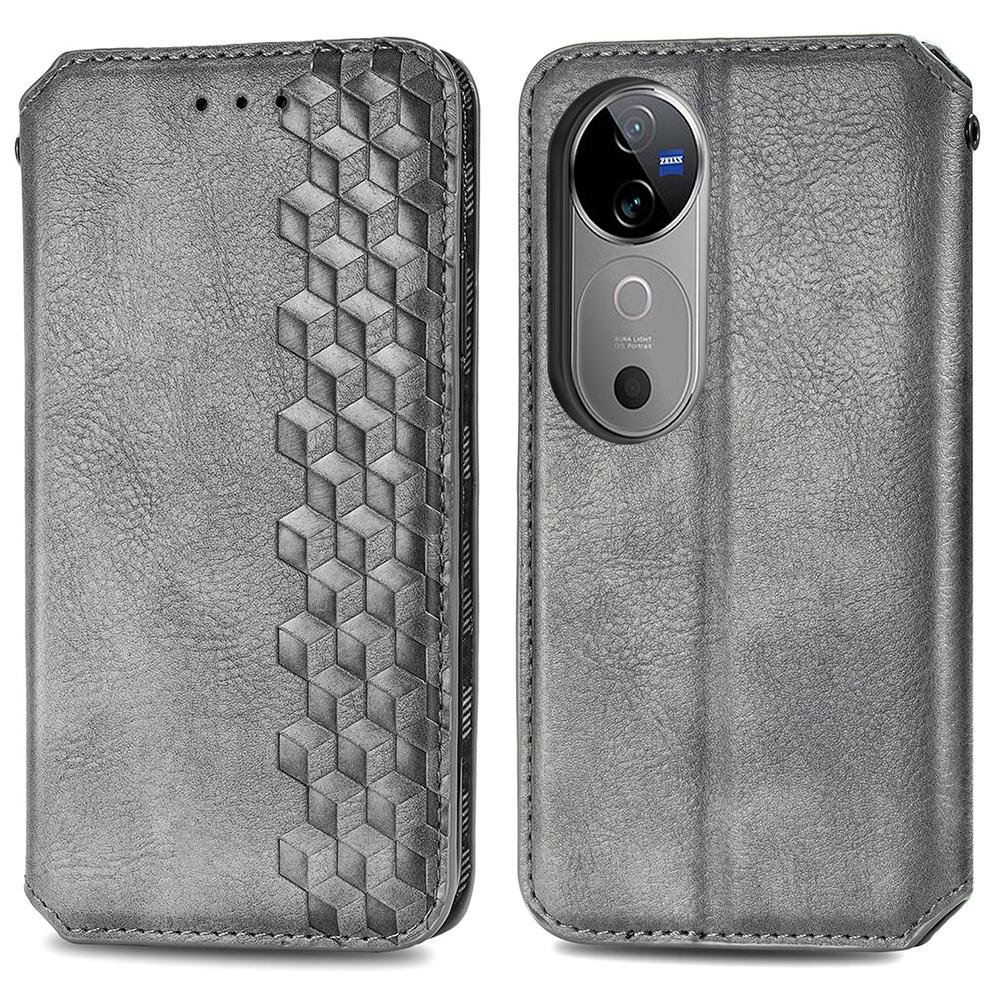 

For vivo V40 5G PU Leather Case Rhombus Imprint Wallet Stand Phone Cover Grey