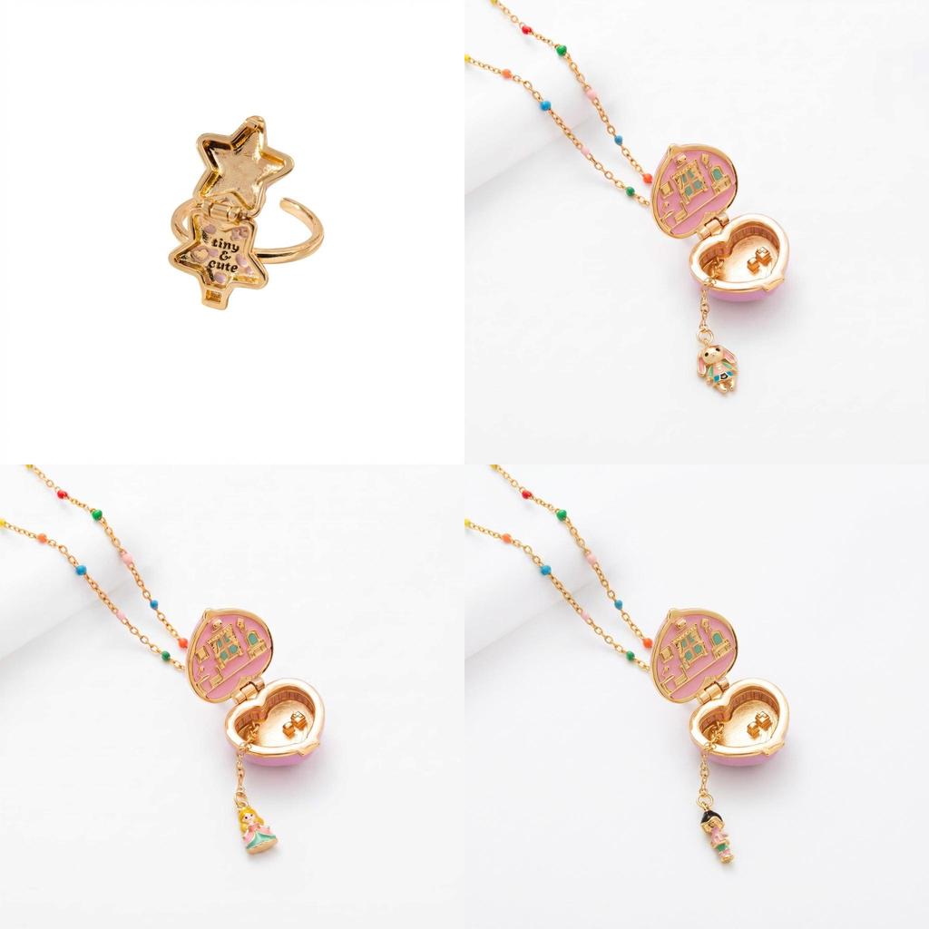 Heart Shaped Copper Necklace With Pink Star Ring And Musical Note For Girls Gift