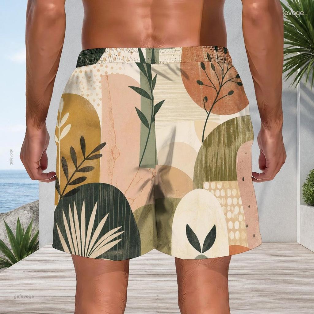 Men Faux Denim Tie Dye Patchwork Beach Shorts Elastic Drawstring Waist Casual Quick Dry Swim Trunks With Pockets For Summer Surfing Vacation