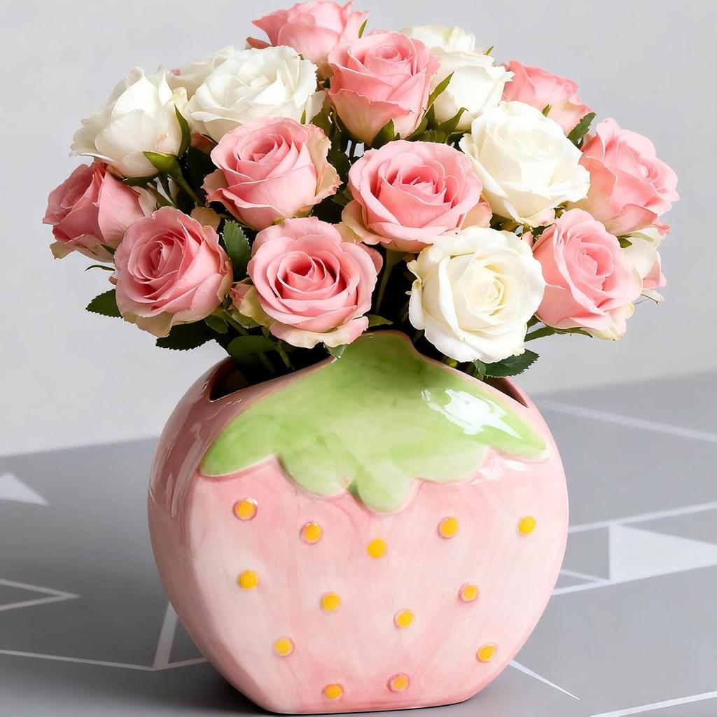 Toothbrush Holder Strawberry Pen Holder for Desk Cute Pink Vase Decor Makeup Brush Pencil Holder Kawaii Desk Accessories Aesthetic Office Home Decor