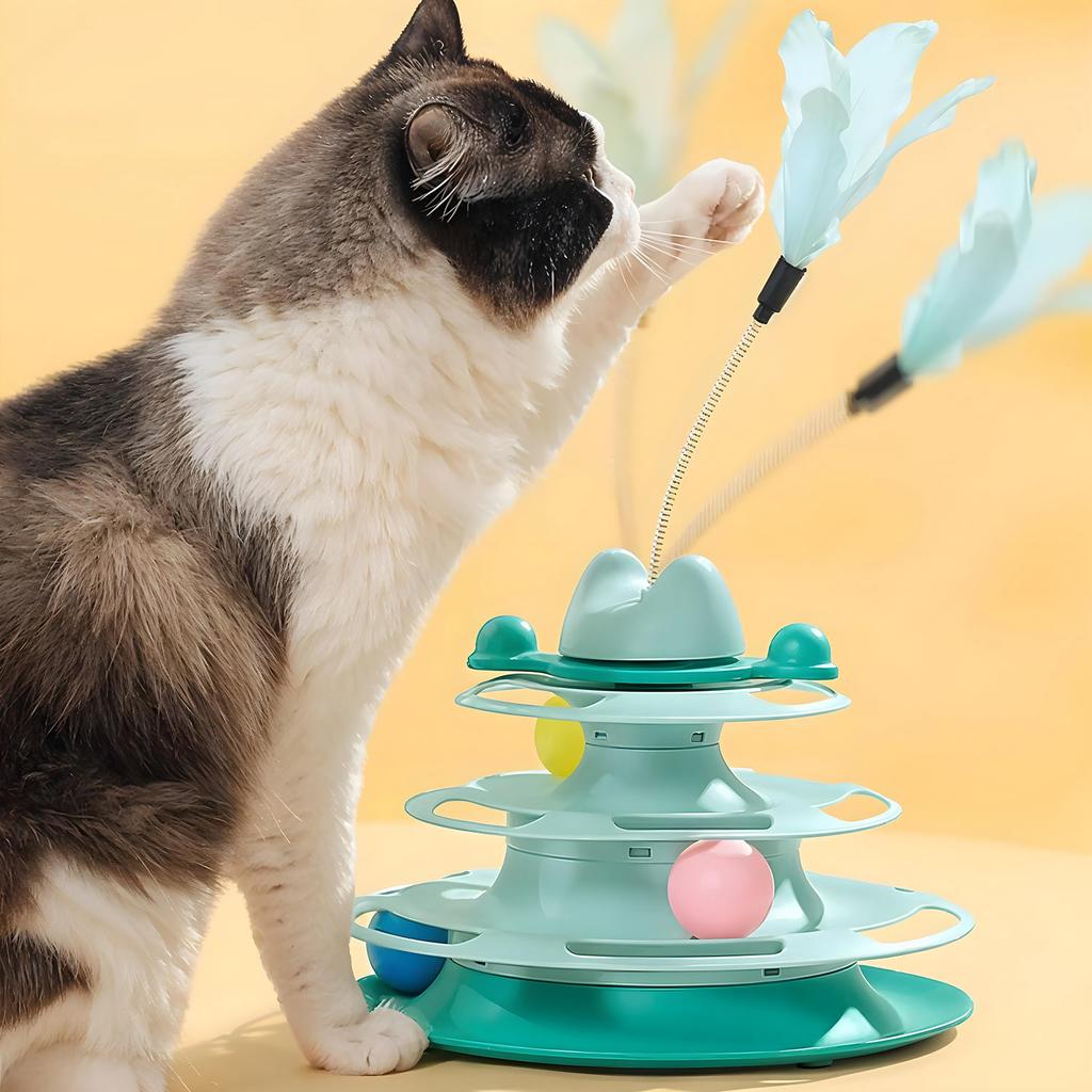 Mersjo THEODORE'S TOWER Interactive 3-Level Cat Toy with Balls and Feather (25x18.5x30 cm)
