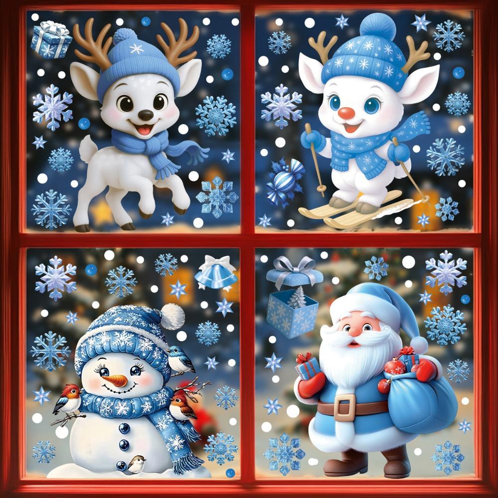 A Set Winter Snowman Christmas Window Stickers Santa Claus Window Decorations  Christmas