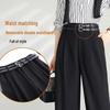Women's High-Waist Wide-Leg Suit Pants with Detachable Belt