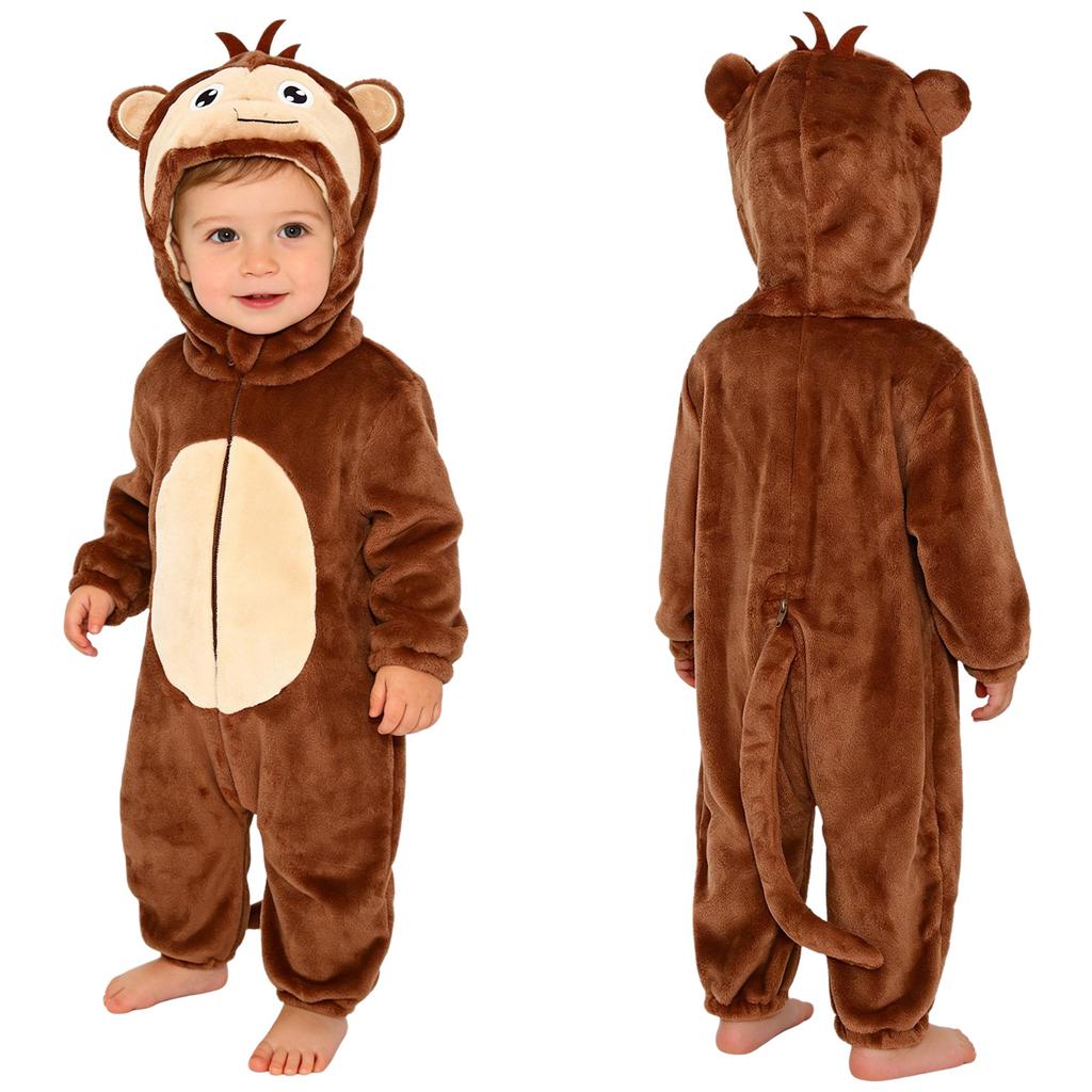 Unisex Toddler Animal Jumpsuit: Complete 3D Tail Costume with Hood, Zip-Up Long Sleeve for Theme Party & Home Play