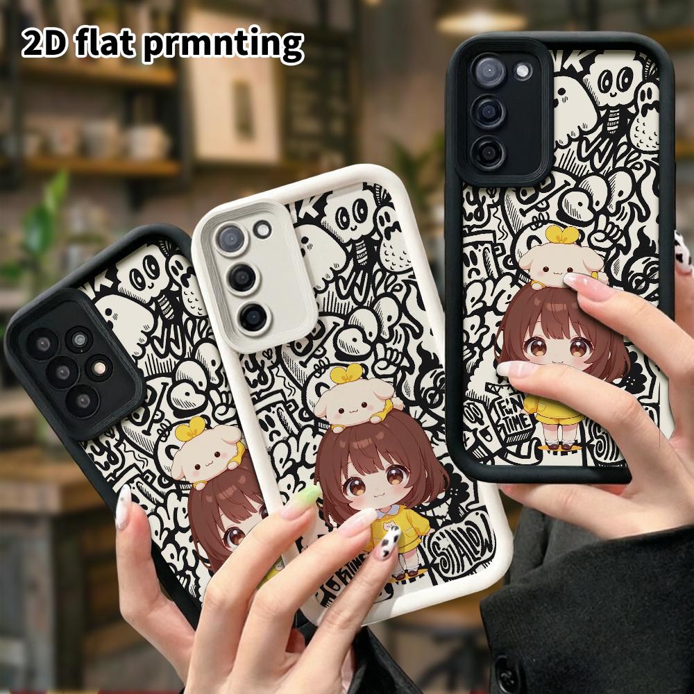 Phone Case: 2D Flat Samsung Galaxy A34 A35 M05 M06 S20 S22 S21 FE Plus 5G Protective Case, Brown Short Hair, Christmas and Halloween Gift
