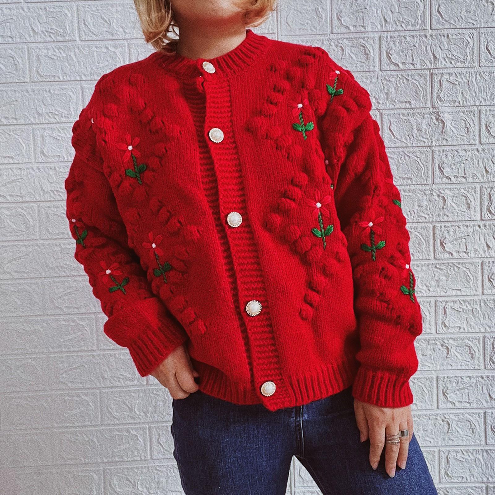 

Модный женский и зимний вязаный пуловер с принтом, с длинным рукавом, повседневный свитер S красный