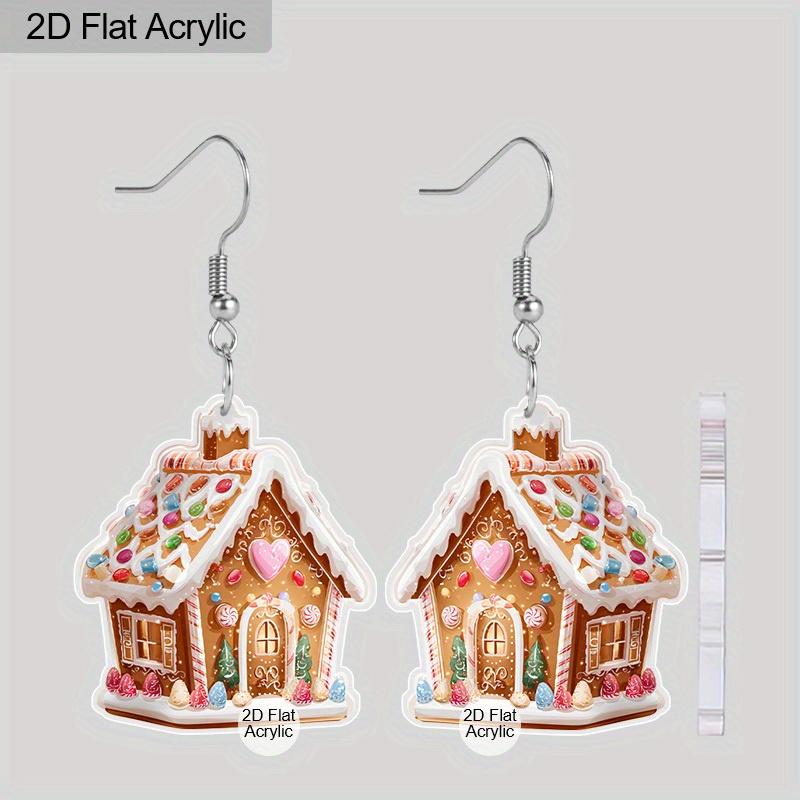 2D Flat 2pairs Christmas Candy House Acrylic Dangle Earrings, Perfect Gift for Women, Christmas Party Jewelry