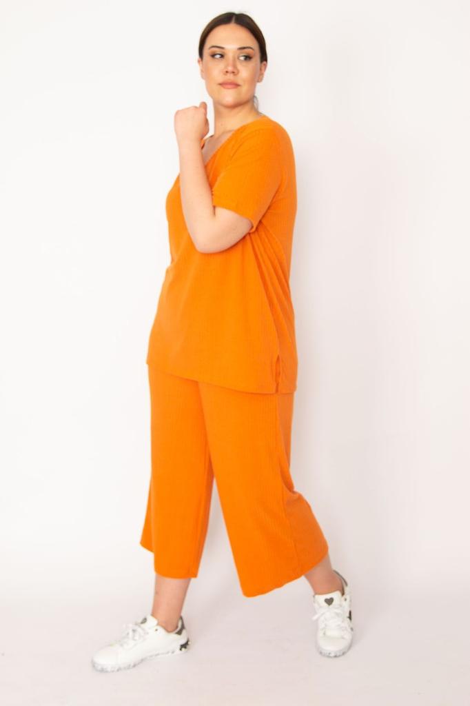 Women's Style Big Size Under-Upper Team Green Camisole Knitted Elastic Waist Wide Leg Trousers V-Neck Blouse Set