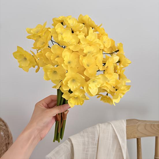 Artificial Narcissus Flowers Bouquet for Home Decor Realistic Silk Fake Daffodils with White Yellow Orange Petals Long-Lasting Spring Decoration for