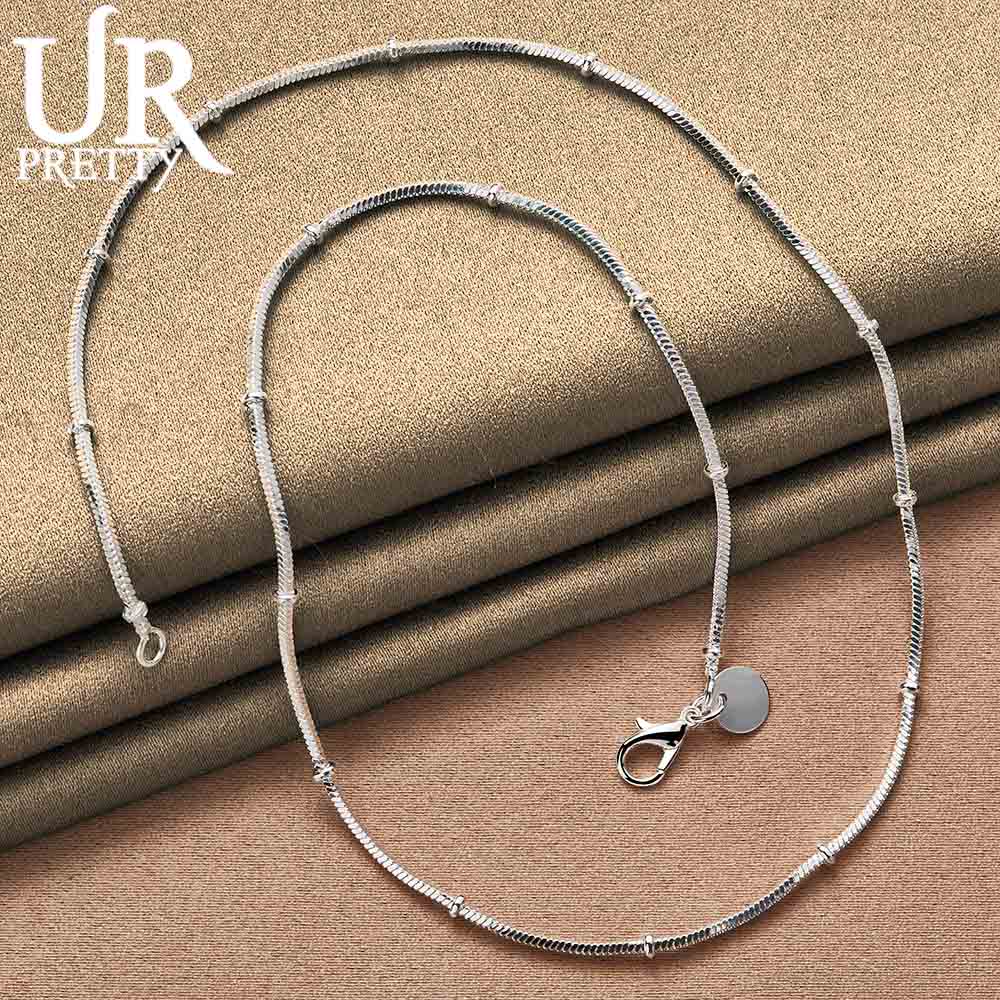 925 Sterling Silver Snake Chain Bead Necklace Fashion Wedding Jewelry
