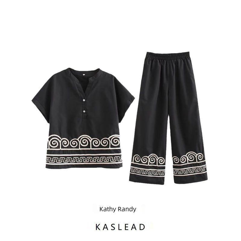 Kaslead New Arrival Women's Clothing Fashion Style Fashion Casual Minimalist Ribbon Embroider Jacket Pants Suit