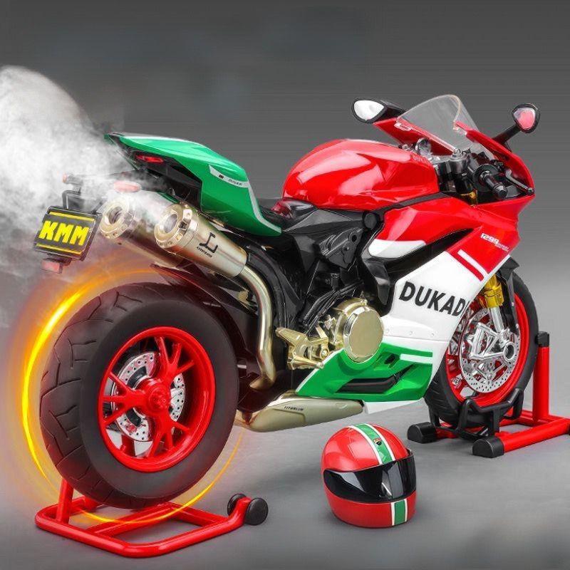 1/9 Ducati 1199 Panigale Alloy Sports Motorcycle Model Diecast Track Racing Motorcycle Model with Spray Sound Light Kids Toys