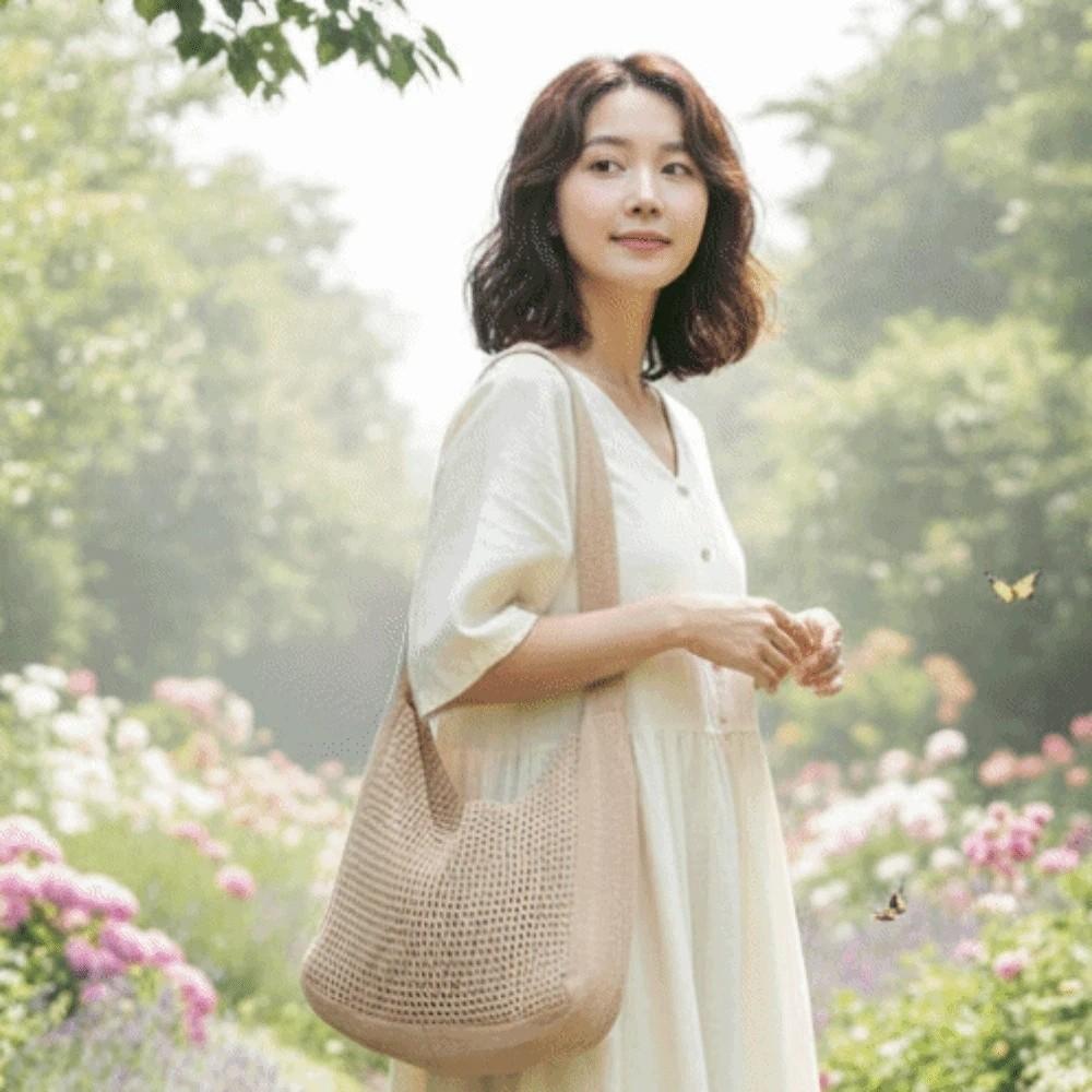 Sweet Crochet Shoulder Bag Large Capacity Seaside Vacation Handbag Knitted Tote Bag  Female