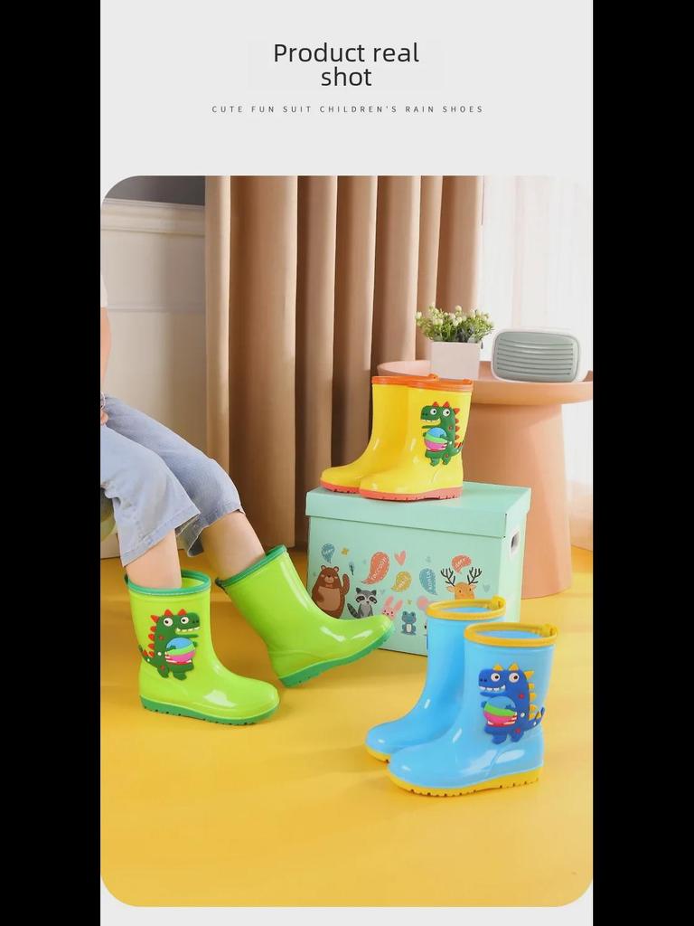 "Dinosaur Kids' Mid-Tube Rain Boots for Boys and Girls"