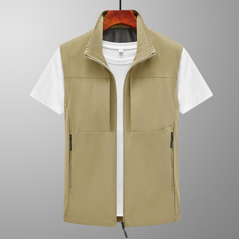 Casual Loose Vest Men's Zipper Multi-pocket Spring and Summer Horse Clip Sleeveless Vest Middle-aged and Young Daddy Vest Jacket