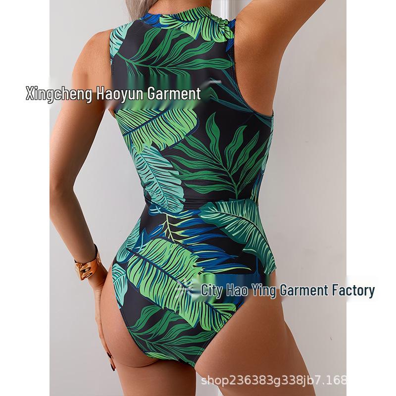 2025 Women's European & American One-Piece Surfing Swimsuit - Slimming, Sunscreen, Stylish Print