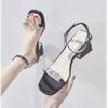 Sandals for Women 2025 New Summer Fairy High Heels for Women's Middle Heel Thick Heel Straight Strap Sandals Sandalias De Mujer