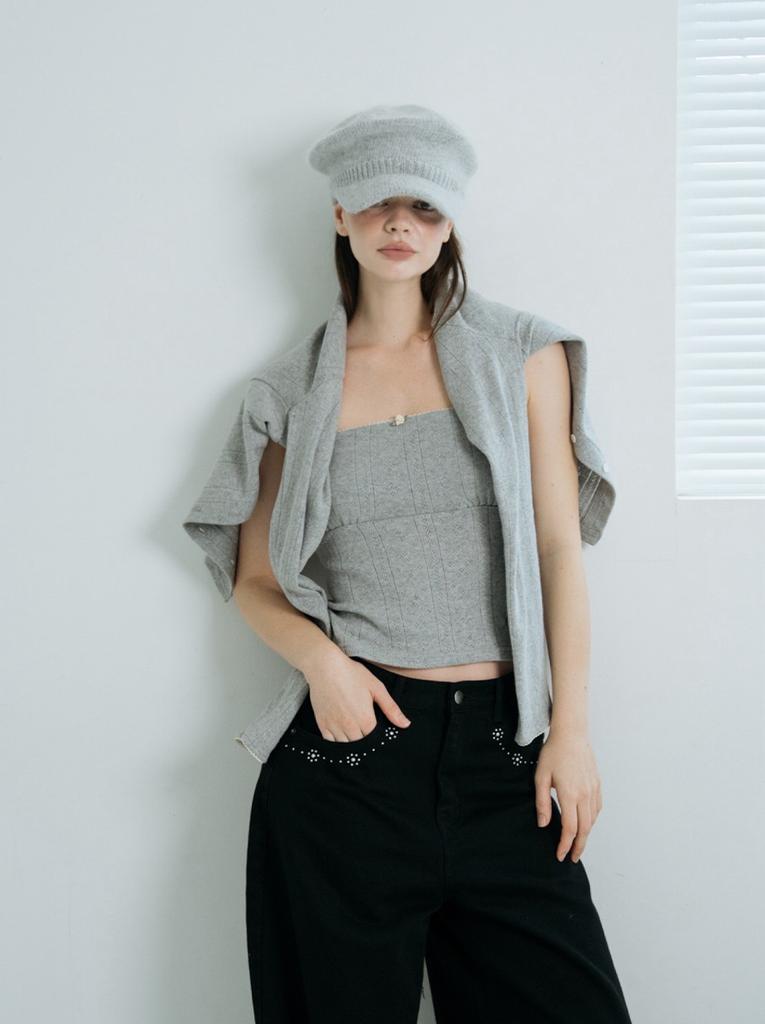 HHIPS Eyelet Sleeveless Cardigan Set (Gray)
