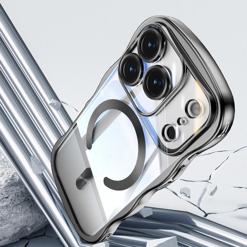 Plating Wavy Frame Magnetic Phone Case For iPhone 17 Pro Max 16 15 14 13 Electroplated Silicone Bumper Shockproof Clear Soft Cover