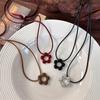 Simple Flower Long Rope Necklace Women Hollow Flower Pendant Necklace Adjustable Knot Sweater Chain Party Wedding  Gifts