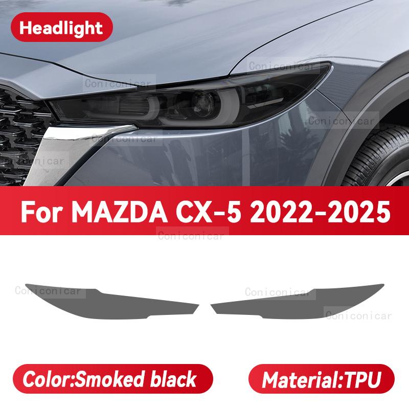 For MAZDA CX-5 -2025 Car Headlight Smoked Black TPU Protective Film Front Light Tint Change Color Sticker Accessories