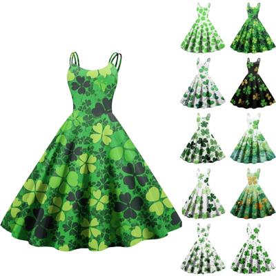 Damenmode St. Sexy schulterfreies Vintage-Kleid mit Patrick's Day-Print