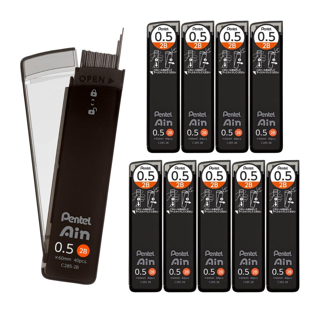 Pentel Ein Mechanical Leads, 0.5mm, 2B, 10-Pack, C285-2B